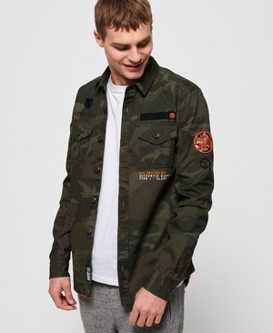 Superdry Military Storm Férfi Hosszú Ujjú Ing Khaki/Camo | OQBSN9018